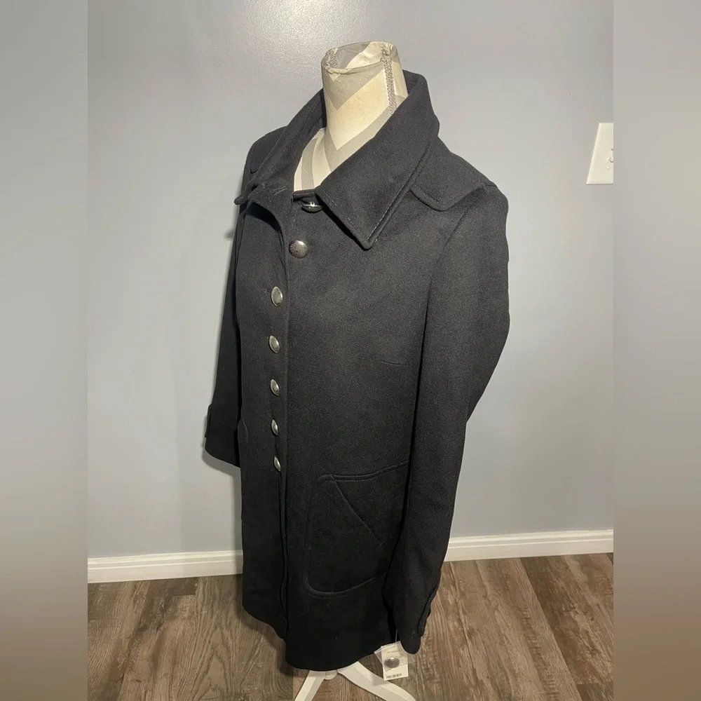 Tahari Black Pea Coat with Silver‎ Buttons